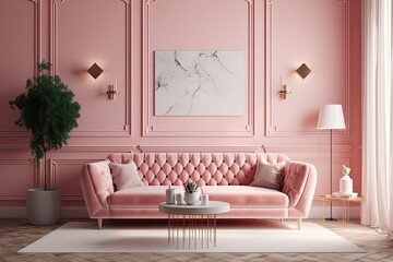cozy living room with a chic pink color scheme. Generative AI