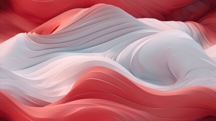 Obraz premium Soft Smooth Ocean Flow Wave, Red & White Gradient Pattern, Digital Silk Fabric Fluid Motion and Space Concept for Wallpaper Background, Luxury Curtain Weddings Valentine, generative ai