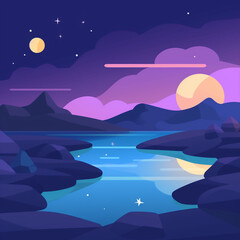 Night landscape with moon made with generative ai