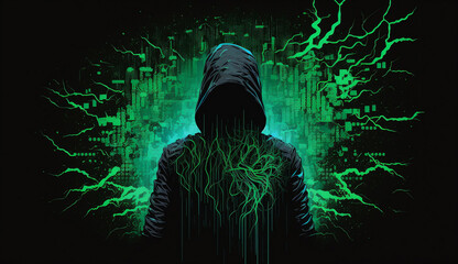 Wallpaper of Hacker with green background , Generative AI