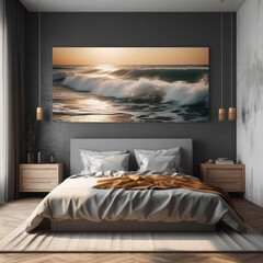 King Room Coastal beach in the bedroom. Ai generated art