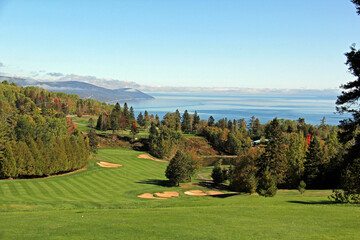 Scenic golf holes in the fall season