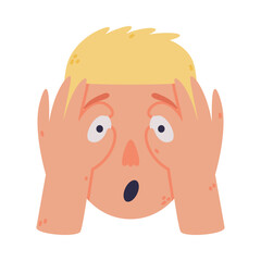 Man Head and Face with Surprised Emotion and Hand Gesture Vector Illustration