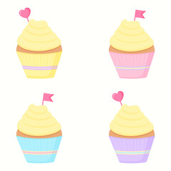 Delicious cupcakes with cream. Dessert vector illustration design