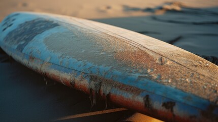 Saltwater Stories: A Weathered Surfboard's Tale, AI Generative
