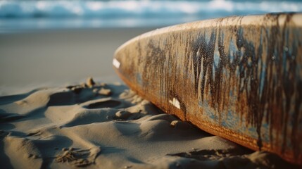 Saltwater Chronicles: A Weathered Surfboard's Story, AI Generative
