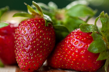 strawberries on a wooden table