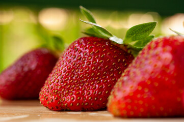 strawberries on a wooden table