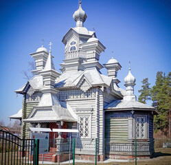 Daugavpils, Latvia April 13, 2018.Wooden Orthodox Church of Alexander Nevsky in Daugavpils