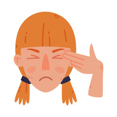 Woman Head with Finger Gun Hand Gesture and Closed Eyes Vector Illustration