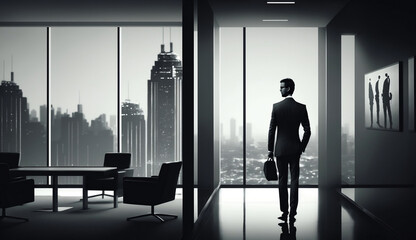 businessman standing in front of a window, Generative AI