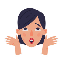 Woman Head and Face with Emotion and Hand Gesture Vector Illustration