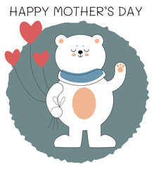 vector cute white bear with hearts ballon greeting mother's day