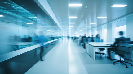 Naklejka na ściany i meble Long exposure shot of meeting room with people in futuristic office. Generative AI