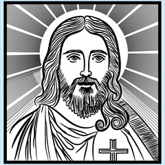 A Beautiful and Eye catching Jesus line art in Black and white