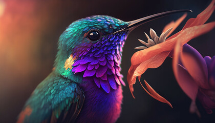 a colorful hummingbird - obrazy, fototapety, plakaty
