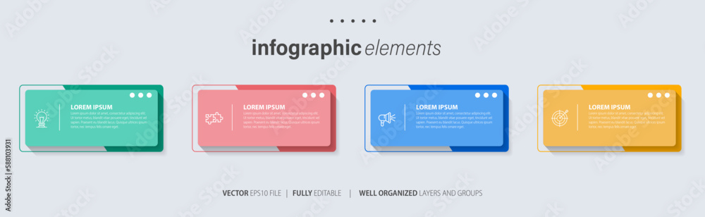 Fototapete four text box infographic elements. business template for presentation. vector concept with 4 option
