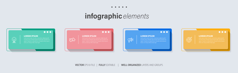 Four text box infographic elements. Business template for presentation. Vector concept with 4 options or steps.
