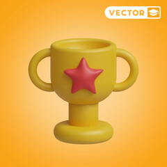 trophy 3D vector icon set, on a orange background