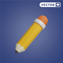 pencil 3D vector icon set, on a navy blue background