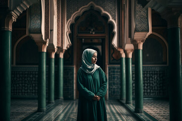 Naklejka premium Women beatiful In Mosque, Generative Ai
