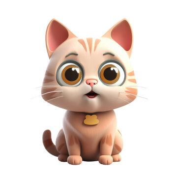 3d icon cute happy funny cat Illustration of character Cartoon minimal style on Isolated Transparent png background. Generative ai