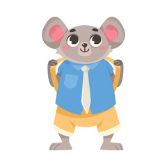 Fototapeta premium Mouse Student Standing with Backpack Studying at School Vector Illustration