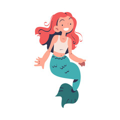Mermaid with Female Body and Fish Tail as Fairytale Character Vector Illustration