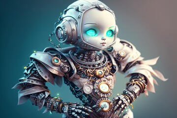 Cute Robot in Diamond-Encrusted Silk Blouse Takes the Spotlight in Cinematic Shot: Award-Winning Details in 8K by Marcin Nagraba and Rebecca Mille, Generative ai
