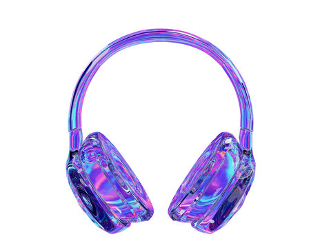 Holographic headphones  on white isolated background. 3D render illustration..