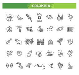 Set of colombia icons. Line art style icons bundle. vector illustration