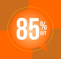 85 percent off Discount for big sales with ballon on  orange background