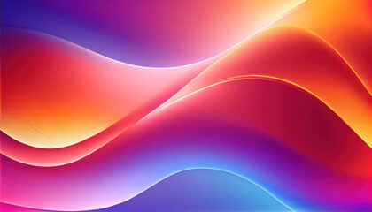 Fototapeta premium Abstract Shiny neon glass translucent wavy composition with gradient transition, elegant clean background - generative AI.