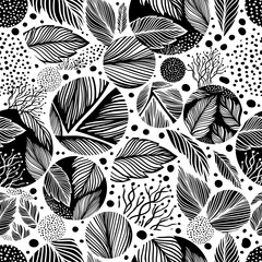 monochrome Jungle geometric seamless pattern. Exotic plant. Tropical pattern, palm leaves seamless vector floral background.
