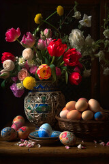 Obraz na płótnie Canvas Colored eggs Polish Easter tradition. AI generativ.