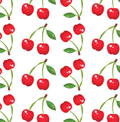 Seamless cherry pattern. Hand drawn vector illustration for summer romantic cover, tropical wallpaper, vintage texture