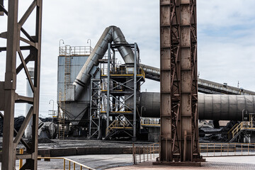 Fototapeta na wymiar Industrial equipment, constructions, power machines in oil refinery plant