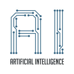 artificial intelligence - concept logo - AI letters as a computer integrated circuit