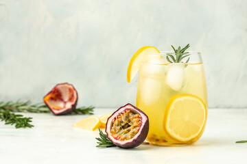 passionfruit margarita cocktail, a drink splash in a light sunny background, Tropical drink for summer party