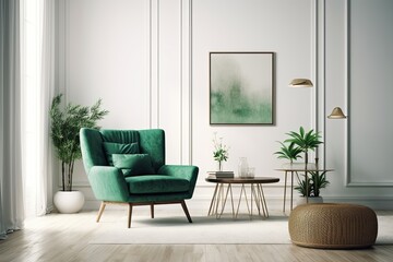 cozy living room with tasteful furniture and a beautiful painting as the centerpiece. Generative AI