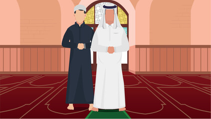 vector illustration of Muslims Praying in a Mosque 