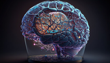 Obraz na płótnie Canvas Super brain merging with glass and technology, showing electrical activity, artifical intelligence concept, generative ai
