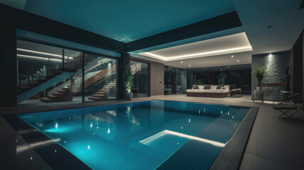 Fototapeta na wymiar Luxury House Interior Design Featuring Indoor Pool Area Generative AI 