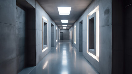 Modern Hallway Room with Abstract Concrete Walls Generative AI	