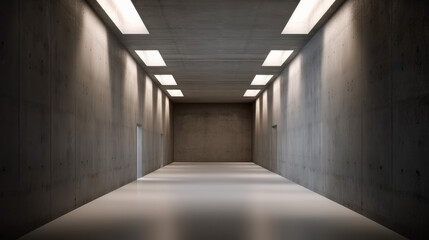 Modern Concrete Walls Hallway Room in Abstract Design Generative AI	
