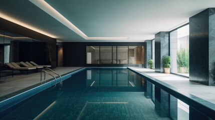 Fototapeta na wymiar Luxurious Modern Home Interior Design with Indoor Pool Generative AI 