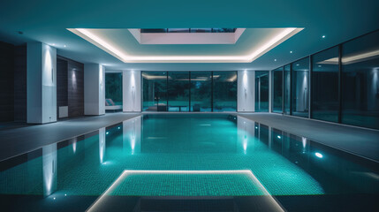 Interior Design Luxury Modern House Indoor Pool Oasis Generative AI	
