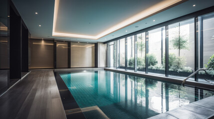 Fototapeta na wymiar Modern Luxury House Indoor Swimming Pool Interior Design Generative AI 