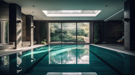 Luxury Modern House Indoor Pool Area Interior Design Generative AI	
