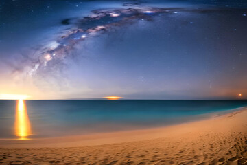 Fototapeta na wymiar The beauty of the nebula in the stunning sky, the beauty of the coastal shore, Generative AI